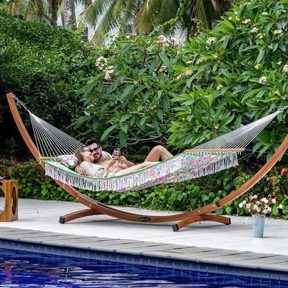 Lazy Daze Hammocks 12 FT Double Quilted Fabric Hammock with Extra Large Soft Pillow and Carrying Bag, 2 Person Outdoor Hammock with Spread Bar and Elegant Tassels, Heavy Duty 450 lbs Capacity, Floral