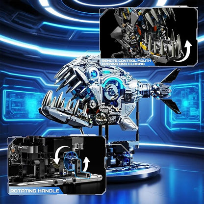 Mechanical Piranha Building Block Kit Hand-Crank Gear Multi-Joint Motion Toy for Boys Girls and Hobbyists Ideal for STEM Classrooms or Gift Giving