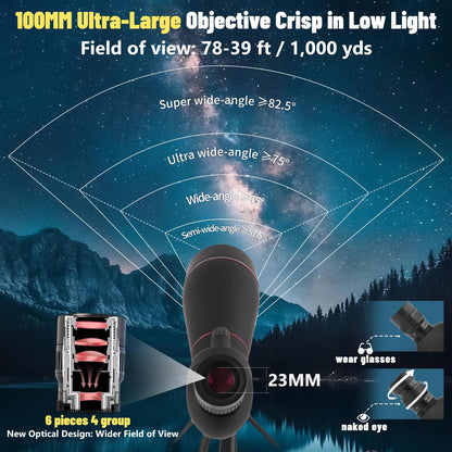 BOSTRON 25-75x100 Spotting Scope, BAK4 FMC Waterproof Spotter Scope with Tripod Phone Adapter, for Target Shooting Hunting Wildlife Bird Watching