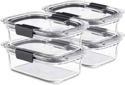 Rubbermaid Brilliance Glass Food Storage Containers - 3.2 Cup, BPA-Free, Leak-Proof, Set of 4