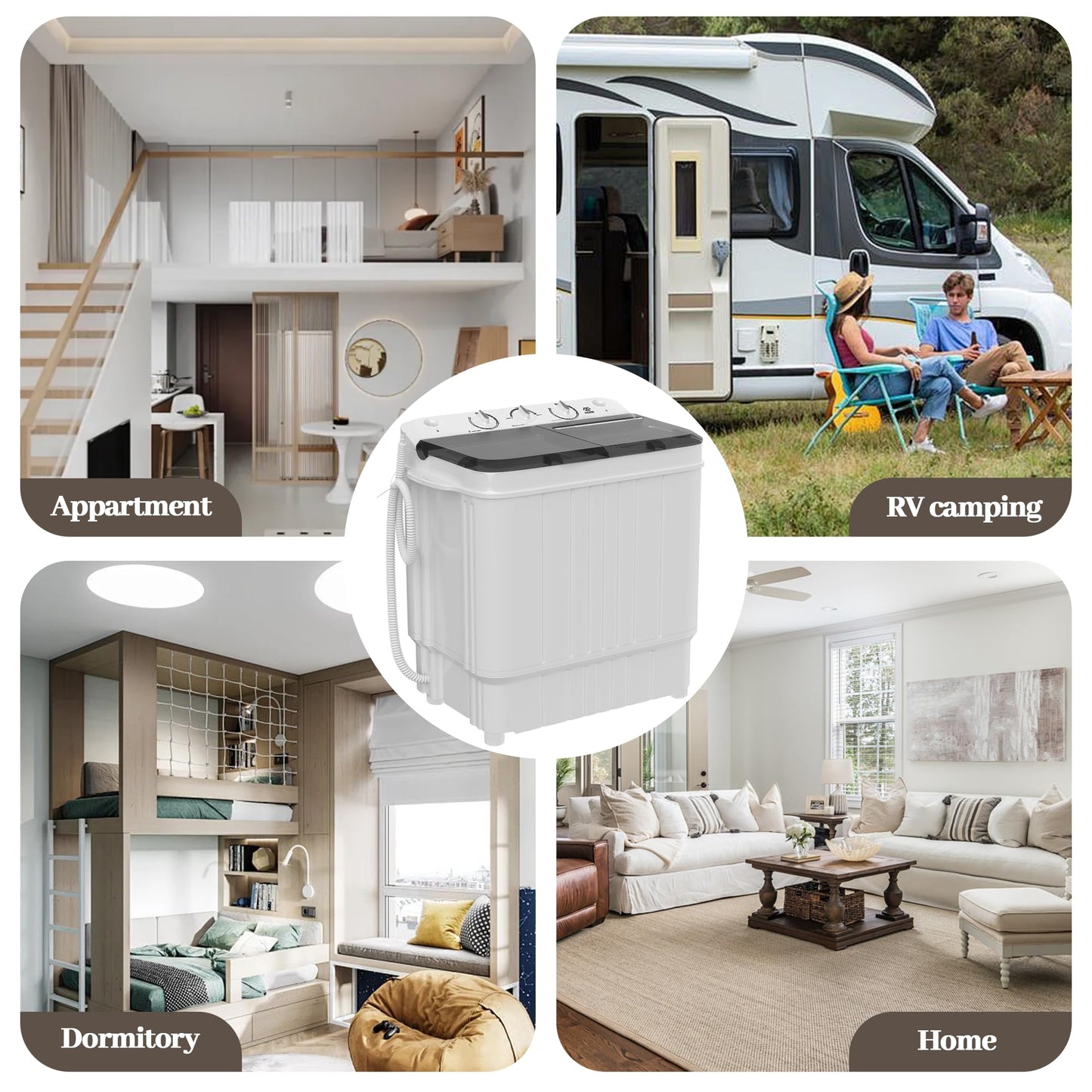 Elevon Portable Washing Machine Twin Tub 17.6 Lbs Capacity, (11 Lbs) and Spinner(6.6 Lbs) Combo Mini Compact Laundry Washer for Home, Apartment, Camping, RVs and Dorms, Black/White