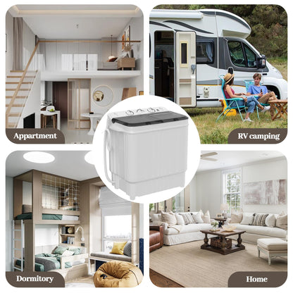 Elevon Portable Washing Machine Twin Tub 17.6 Lbs Capacity, (11 Lbs) and Spinner(6.6 Lbs) Combo Mini Compact Laundry Washer for Home, Apartment, Camping, RVs and Dorms, Black/White