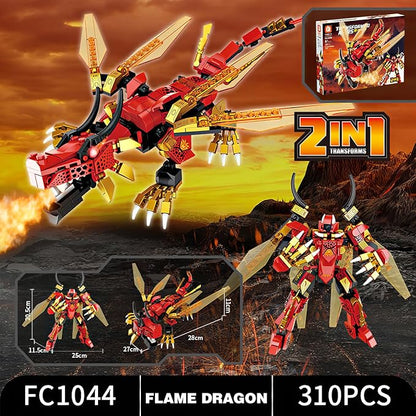 Ninja Mech Dragon Building Blocks Set 2-in-1 Transforming Robot &amp Elemental Action Figures 1222 PCS STEM Construction Toy for Kids 6-12 Birthday Gift Compatible with Major Brands (4 Elements)