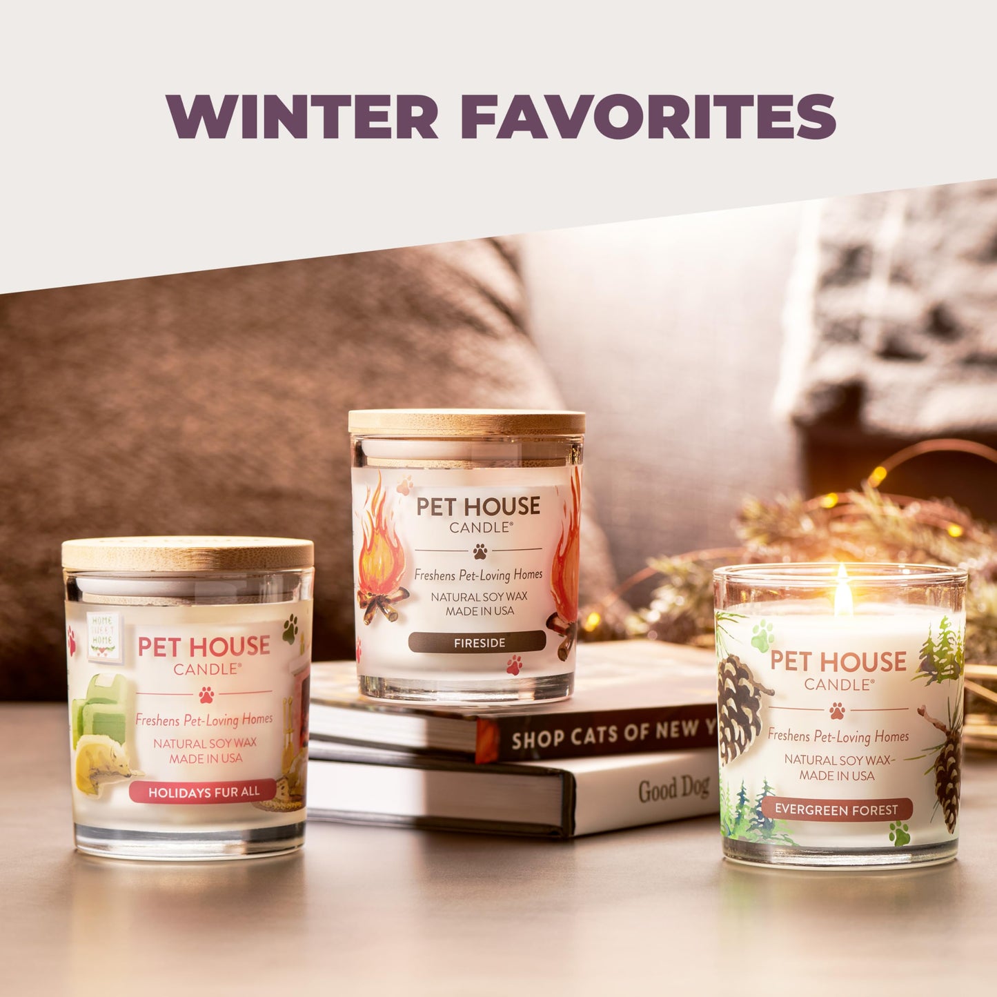 Pet House Lavender Candle Clean Burning, Long Lasting Pet Odor Candle for Home - Lavender Green Tea
