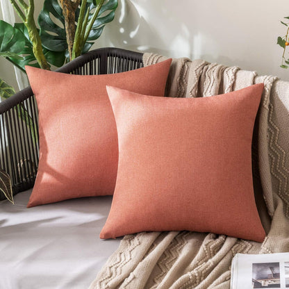 MIULEE Decorative Outdoor Throw Pillow Covers - Waterproof Faux Linen Cushion Cases | 26x26 Inch Coral Red (Pack of 2)