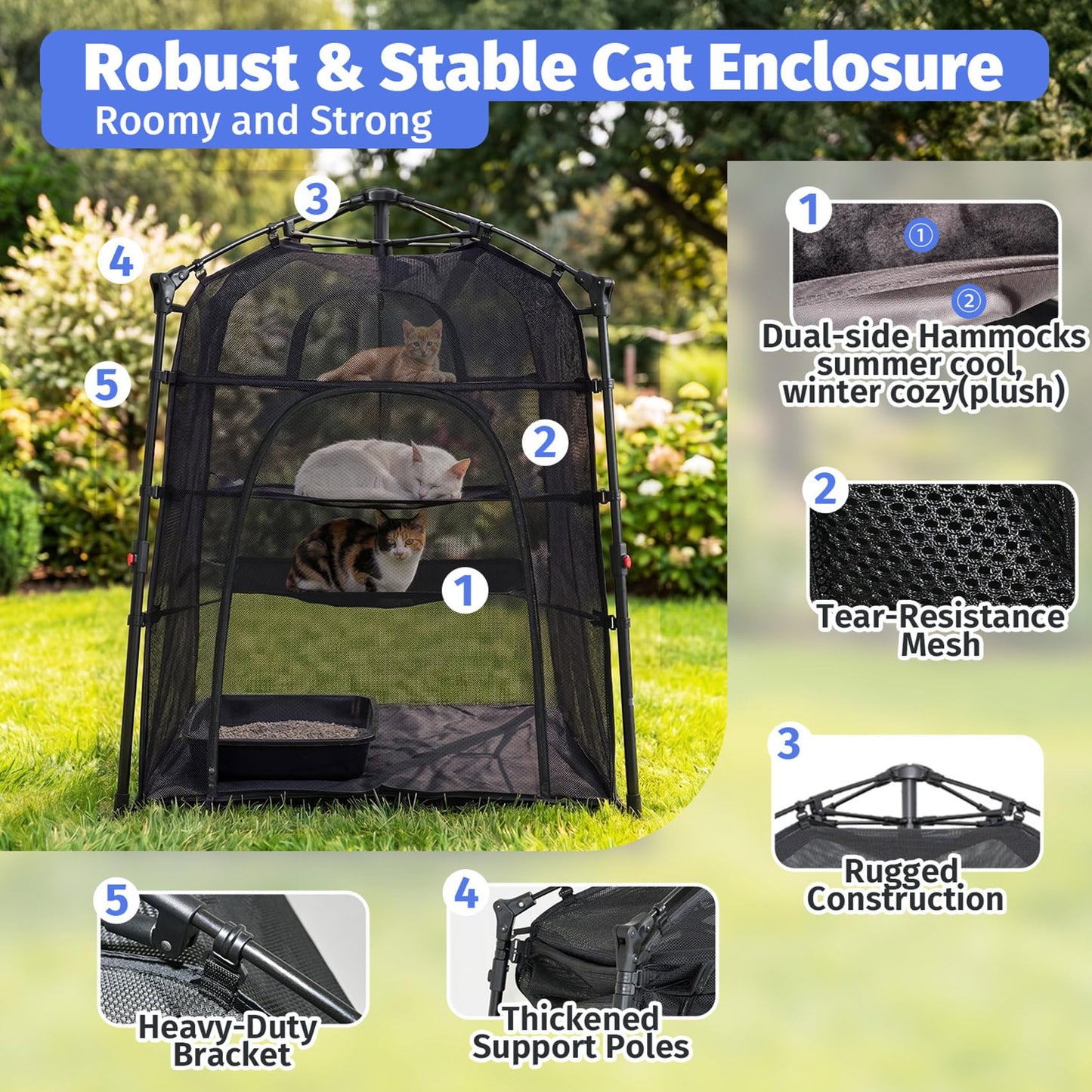 Catio Outdoor Cat Enclosure Pop up Cat Tower Tent Cat Playpen w/Breathable Mesh Portable Catio Kitten Pet Animal Play Pen Indoor Enclosed Kitty Patio Balcony Camping(Square,XL)