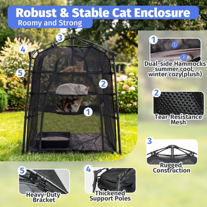 Catio Outdoor Cat Enclosure Pop up Cat Tower Tent Cat Playpen w/Breathable Mesh Portable Catio Kitten Pet Animal Play Pen Indoor Enclosed Kitty Patio Balcony Camping(Square,XL)