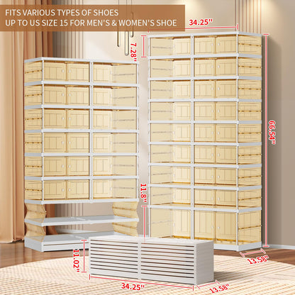 CIMLORD 9 Tier Foldable Shoe Rack for Closet Entryway 18-36 Pairs Stackable Clear Shoe Storage Boxes with Lids Large Shoes Shelf with Door Tall Plastic Organizer Cabinet Easy Assembly