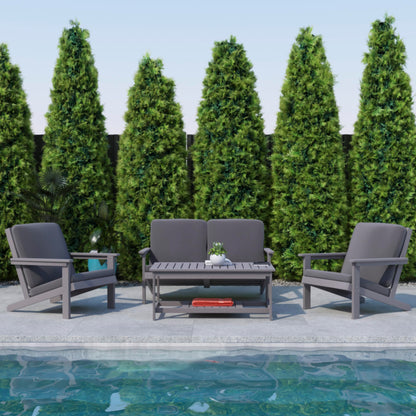 Flash Furniture Charlestown Adirondack Style Deep Seat Patio Loveseat with Cushions - Gray Poly Resin Frame - Gray All-Weather Cushions - Indoor/Outdoor