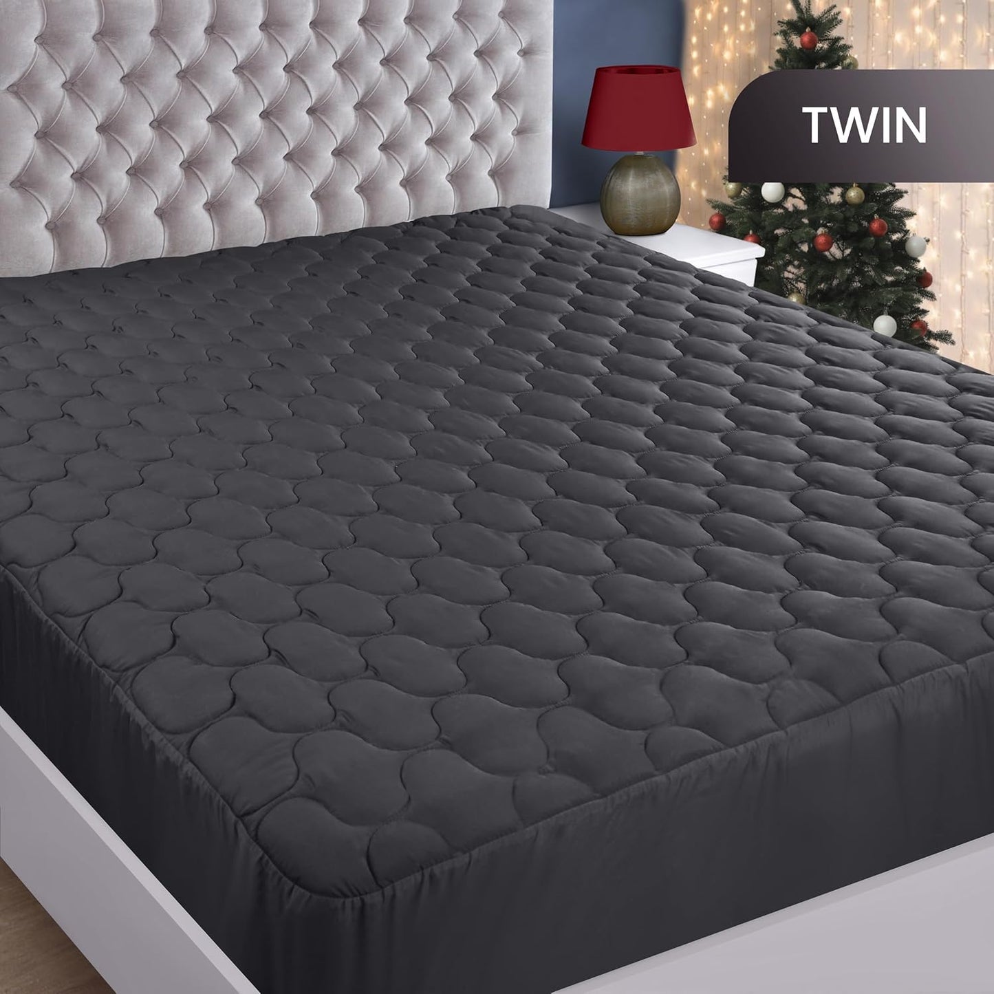 Utopia Bedding Waterproof Mattress Protector - Noiseless Quilted Twin Pad | Deep Pocket Fits Up to 16 Inches (Grey)