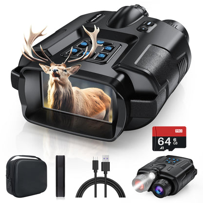 Diyimin 4K Night Vision Binoculars–8X Zoom/2000FT IR/5000mAh, 3'' HD Screen Night Vision Goggles for Adults mit 64GB TF Card, IP65 Waterproof & Tactical Light for Hunting,Camping & Security