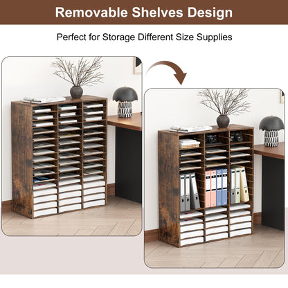 EasyPAG Wooden Literature Organizer with Adjustable Shelves, 48 Compartments Office Paper Organizer Storage 24000 Sheets Letter Size Paper, Student Mailbox for Classroom, Archaize