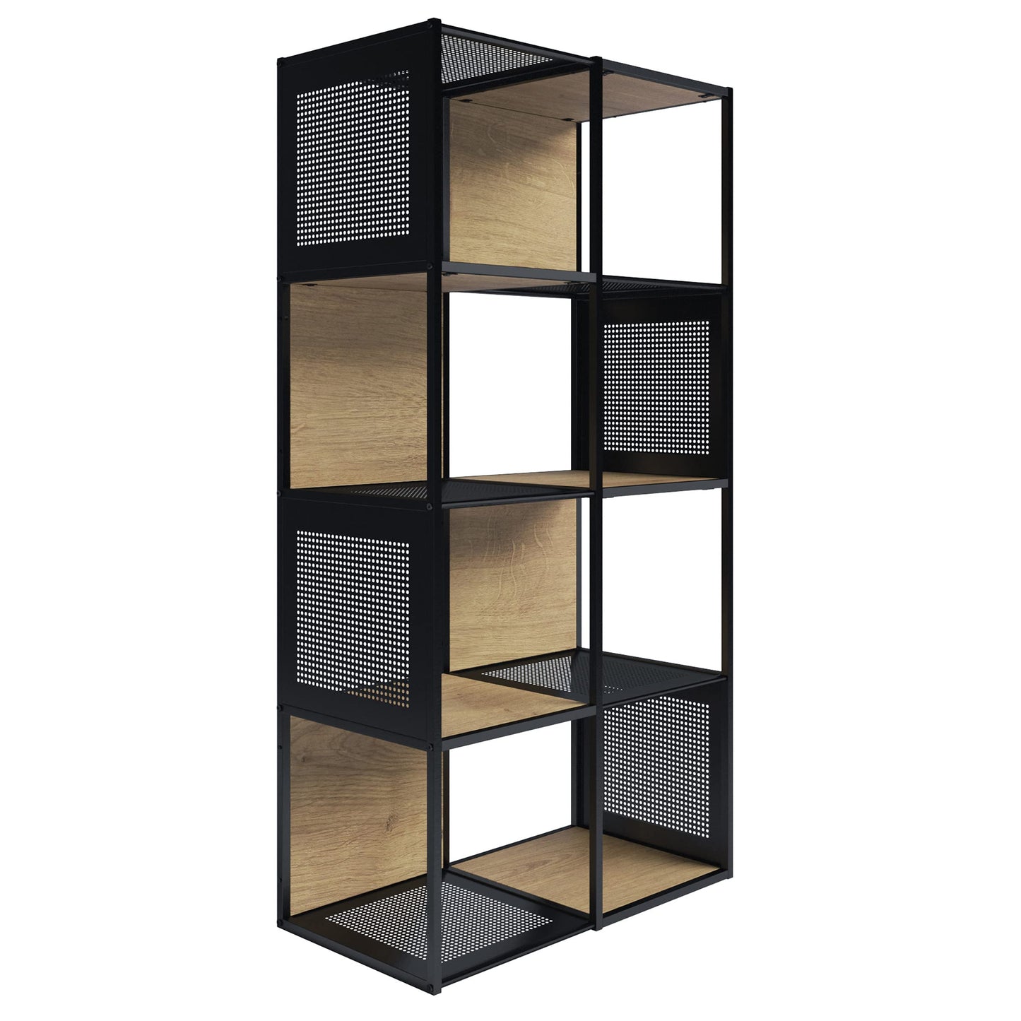 Lavish Home Cube Storage Organizer - Industrial-Style Wood and Metal Shelving Unit - Freestanding Bookshelf for The Home or Office (Oak and Black)