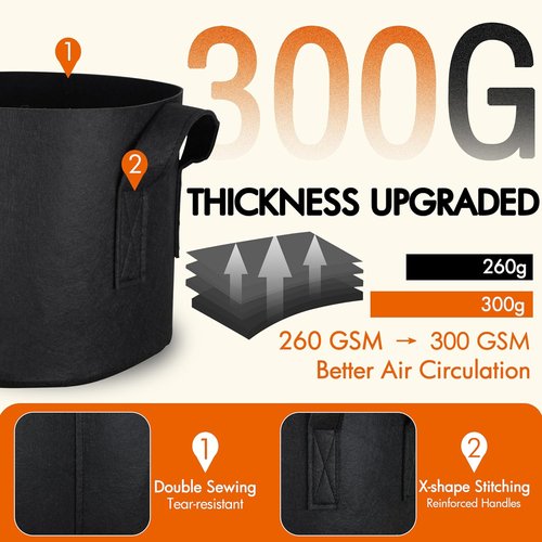 Gardzen 1 Gallon Grow Bags - 10-Pack Heavy Duty Aeration Fabric with Handles, 300G Thickness