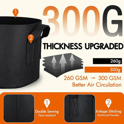Gardzen 1 Gallon Grow Bags - 10-Pack Heavy Duty Aeration Fabric with Handles, 300G Thickness