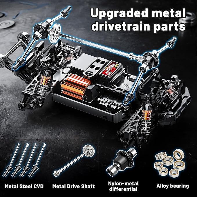 RC Cars 1:14 All Terrain Off-Road RC Truck 4WD Fast Remote Control Car 40 KM/H 4X4 Waterproof Monster Truck with 2×1300mAh Batteries Metal Shocks 6 LED Headlights RTR RC Vehicle