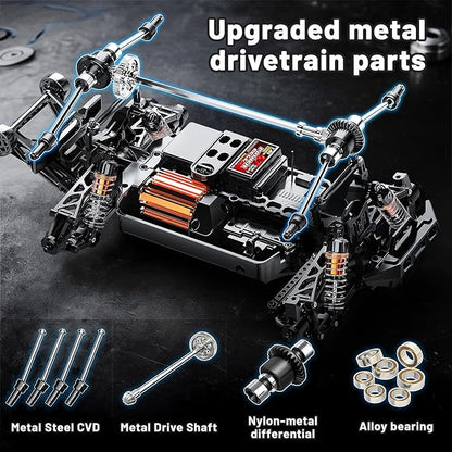 RC Cars 1:14 All Terrain Off-Road RC Truck 4WD Fast Remote Control Car 40 KM/H 4X4 Waterproof Monster Truck with 2×1300mAh Batteries Metal Shocks 6 LED Headlights RTR RC Vehicle