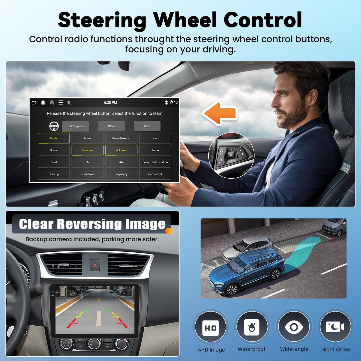 8 Core 6+128G Android 15 for Jeep Compass Patriot 2010-2016 A-pple Car Stereo Radio with Wireless CarPlay Android Auto, 10”1280×720P IPS Touchscreen Bluetooth 5.0 GPS WiFi 32EQ DSP 59UI Rear Camera