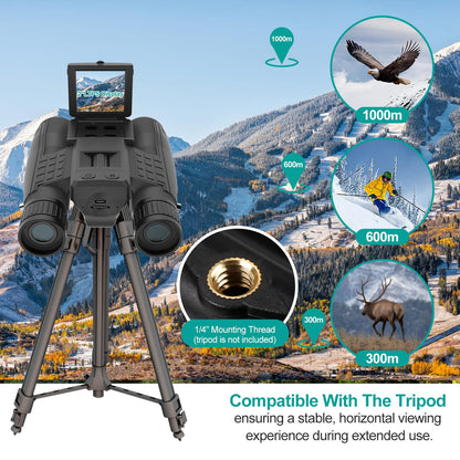 ZZSTAR Binoculars for Adults High Powered, 12x32 Binoculars with Camera, 2" LCD Display, 5MP 1080P Video Photo Recording, Large View for Bird Watching Hunting Travel with 32GB Card - Black