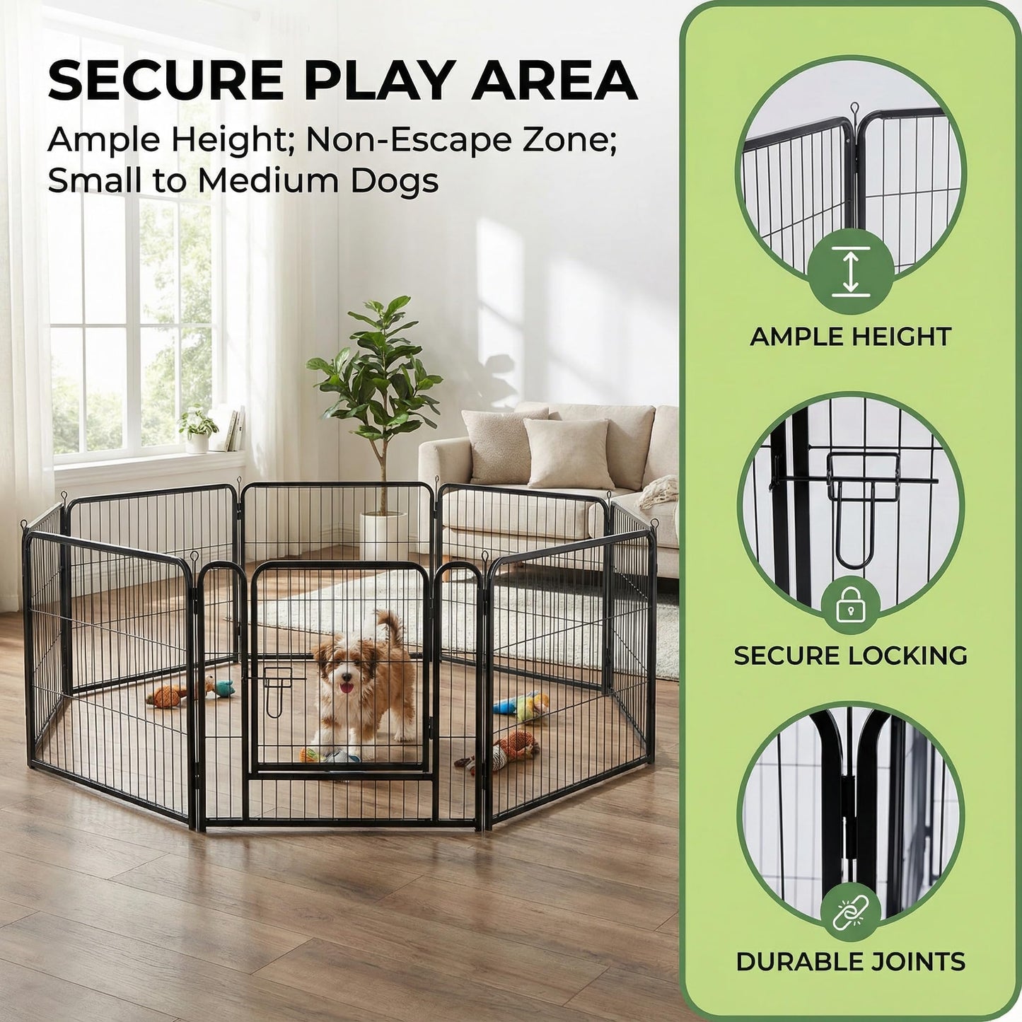 40” Heavy Duty 8-Panel Metal Pet Playpen | Indoor/Outdoor Dog Exercise Pen with Door – for Puppies, Small to Large Dogs, Rabbits | Ideal for Camping, Yard & Garden Use
