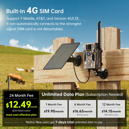 SEHMUA 3rd Cellular Trail Cameras with 2K Live Streaming, 4G LTE Unlimited Data Plan Built-in SIM Card, 4W Solar Powered Game Cam, 48MP Photo, No Glow Flash