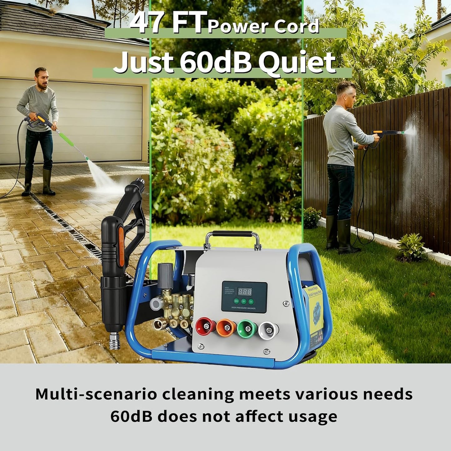 Yoking Pressure Washer - 150 Bar Power Washer for Cars & Patios | 12L/min, Quiet 60dB, 7 Nozzles