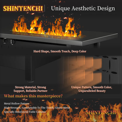 Shintenchi 43" Propane Fire Pit Table,50,000 BTU Rectangular Gas Fire Pit Table,CSA-Certified Steel 2-in-1 Multi-Use Propane Gas FirePits with Lid and Lava Rocks for Patio Garden Yard,Black