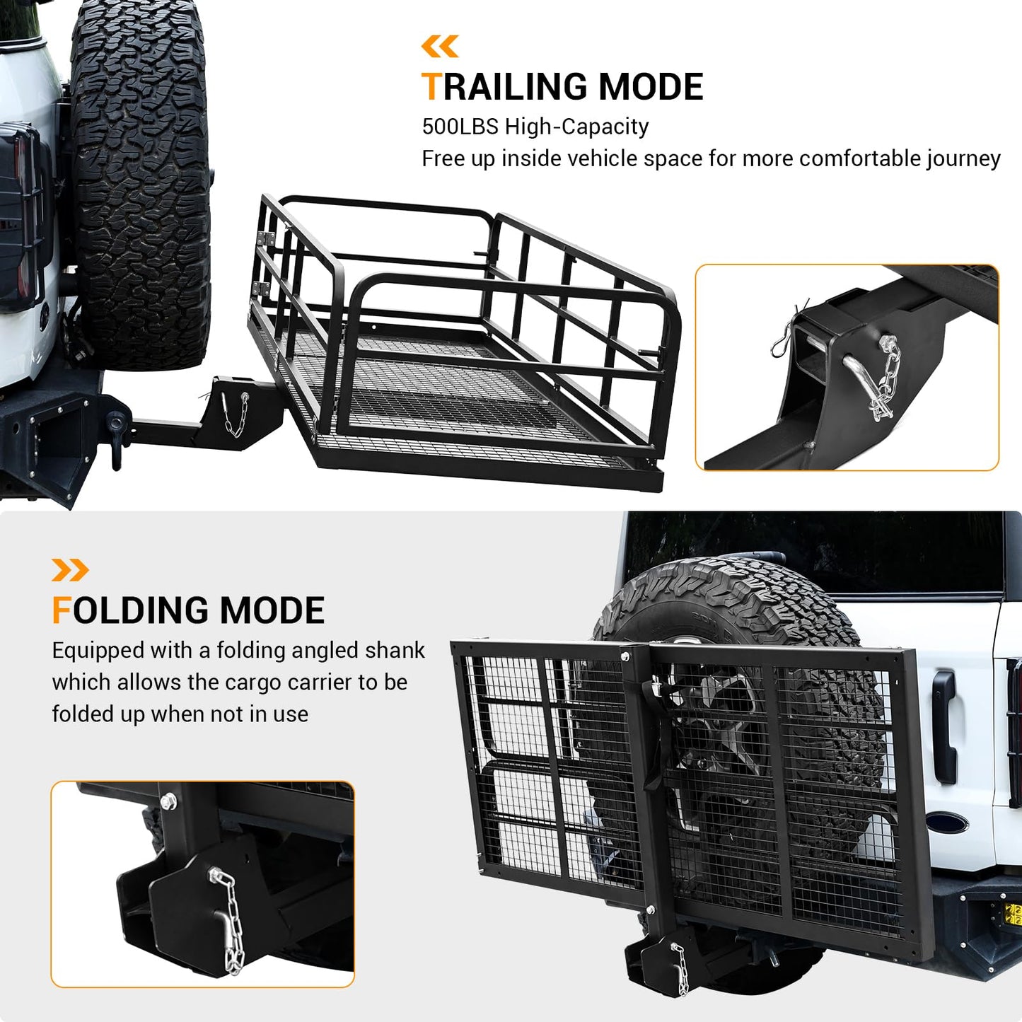 Garvee Foldable Hitch Mount Cargo Carrier, 750 Lbs Heavy Duty Steel Hitch Racks for 2'' Receiver, Folding Luggage Racks for Trailers, RVs, SUVs, Rust-Resistant & Easy to Assemble