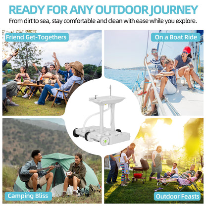 YITAMOTOR 30L Portable Camping Sink, Portable Hand Washing Station 30L Sewage Tank with Large Wheels, Foot Pump, Towel Holder, Soap Dispenser for Outdoors, Garden, Camping, Worksites, Camping Events