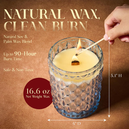 M&SENSE 16.6oz Wood Wick Scented Candle, Non Toxic Soy Wax with Crackling Wick, PearFreesia Scent 100H Burn Long Lasting for Bedroom Kitchen Home Decor, Housewarming Gifts for Family Friends