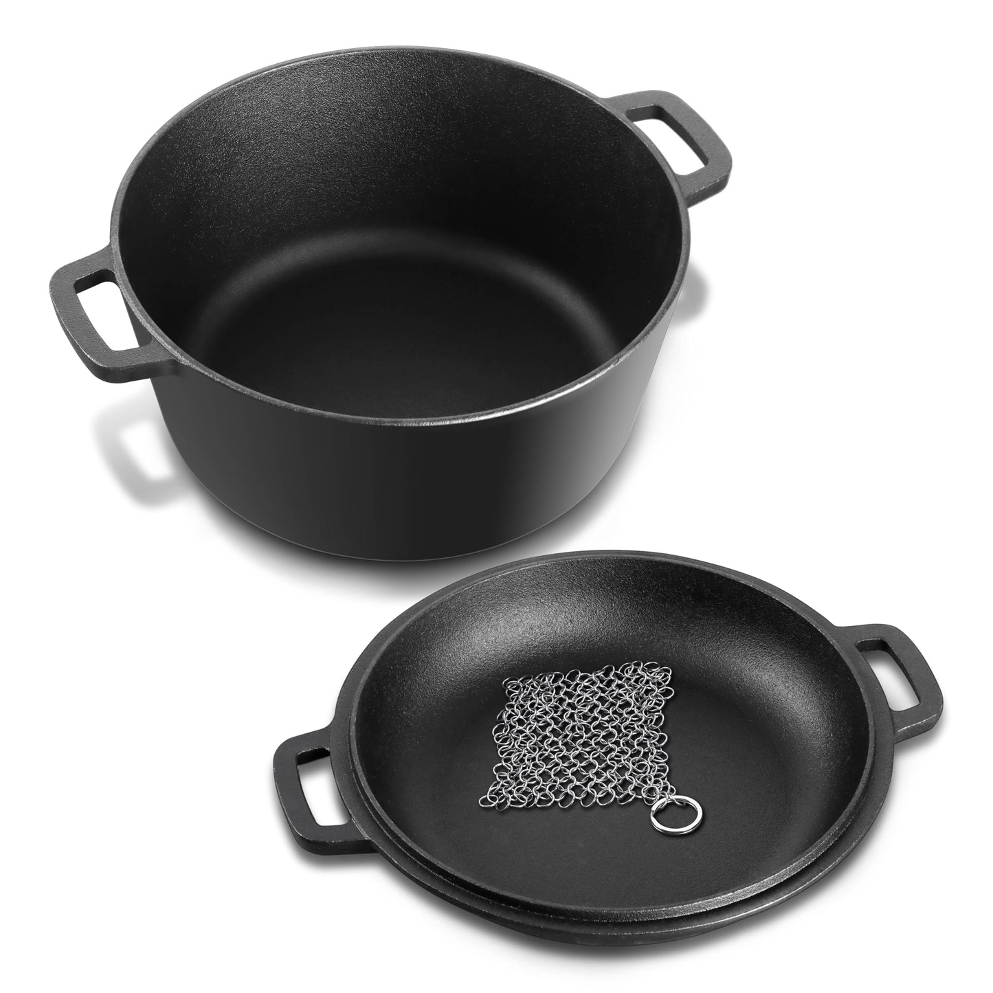2 in 1 Enameled Cast Iron Dutch Oven, HaSteeL 5 QT Pot & 2 Quart Skillet Lid Pan, Non-Stick Cookware Multi Cooker for Bread Baking Cooking Stewing, Suit for All Cooktops, Dual Handles & Oven Safe,