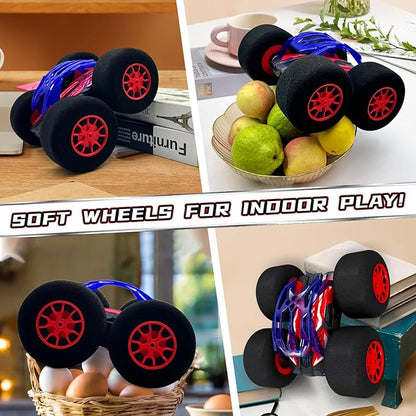 Indoor RC Car Stunt Remote Control Car Toys with Soft Wheels RC Cars for Kids Indoor Outdoor with LED headlight &amp Crazy Stunts 360° Flips Double Sided Vehicle 2.4GHz Remote Control for Boys Girls