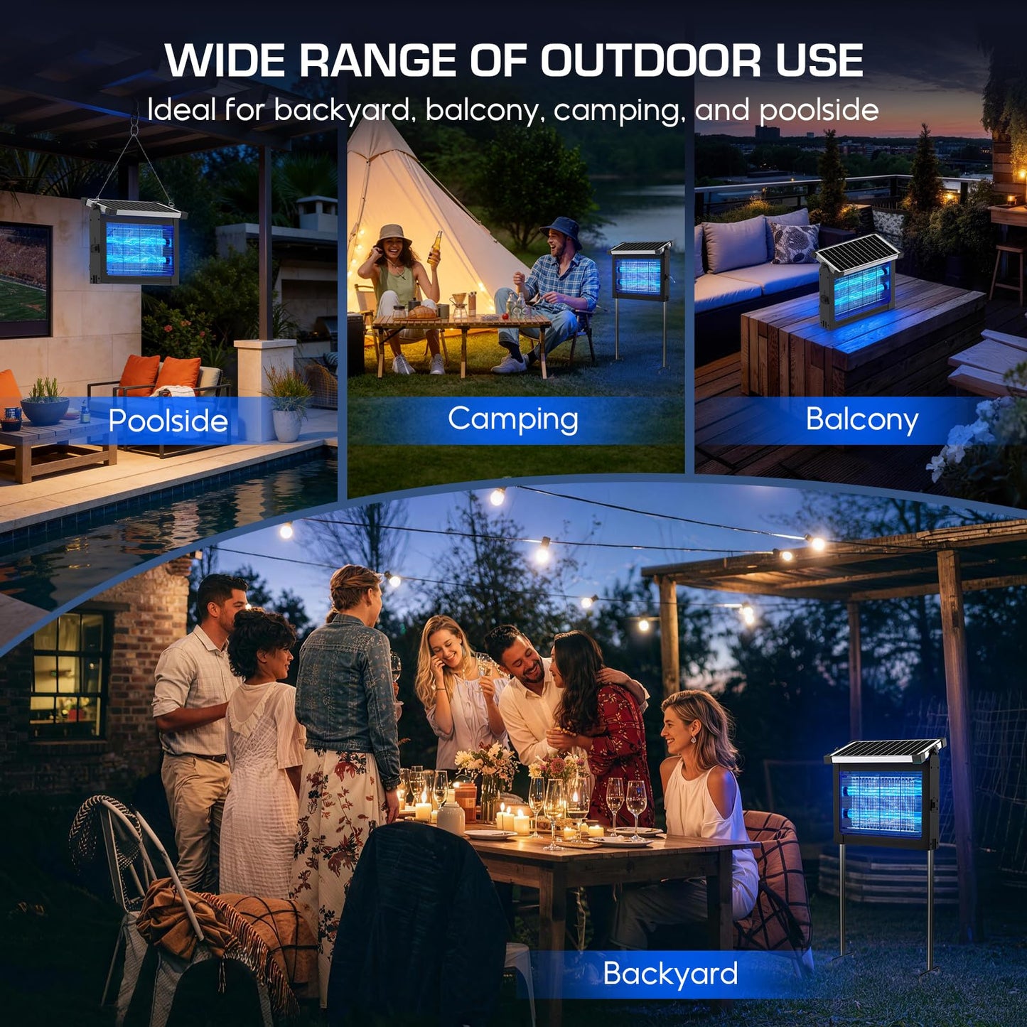Solar Bug Zapper Outdoor Waterproof, 4500V High Power Cordless Mosquito Zapper with Smart Light Sensor, Dual Solar & USB Rechargeable Insect Killer for Patio, Garden, Backyard, Indoor & Outdoor Use