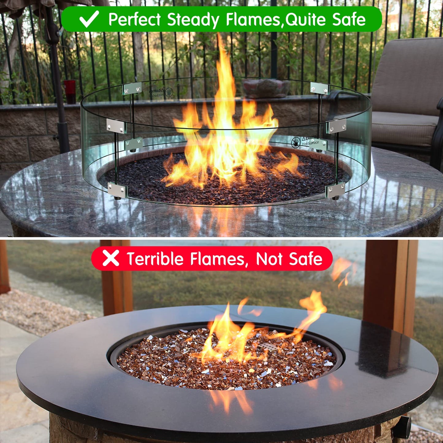 Skyflame 24" Round Fire Pit Glass Wind Guard, Thick & Clear Tempered Glass Flame Shield with Bracket & Feet, Fit for Outdoor Propane/Natural Gas Fire Pit/Table