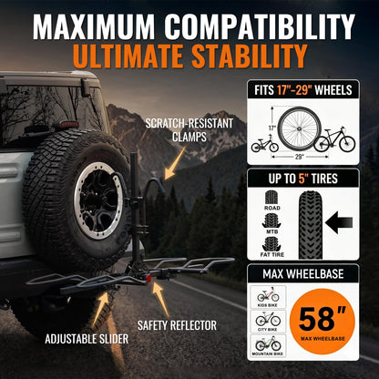 MEEVIZ 2-Bike Rack for Car Hitch, 160LBS Heavy Duty Hitch Mount Bike Rack for 2 Inch Receiver, Solid Platform Style Smart Tilt Bicycles Carrier for SUV, Truck, Electric Bikes, RV, Steady & Wobble-Free