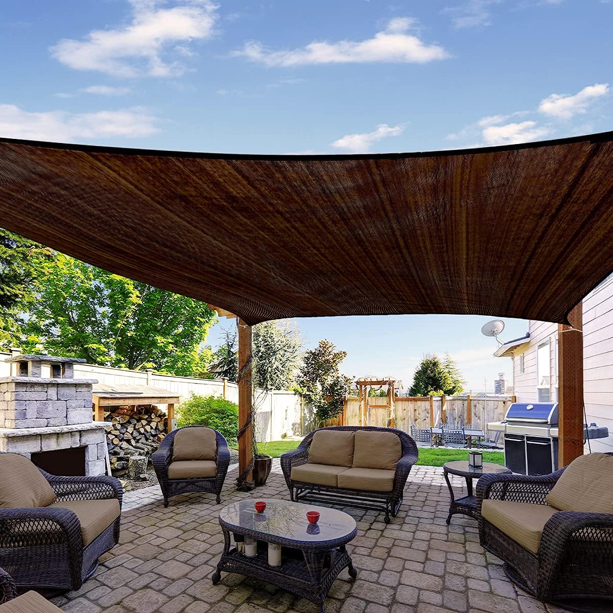 Quictent 20x16ft 185G HDPE Rectangle Sun Shade Sail Canopy 98% UV Block Outdoor Patio Garden with Hardware Kit (Brown)