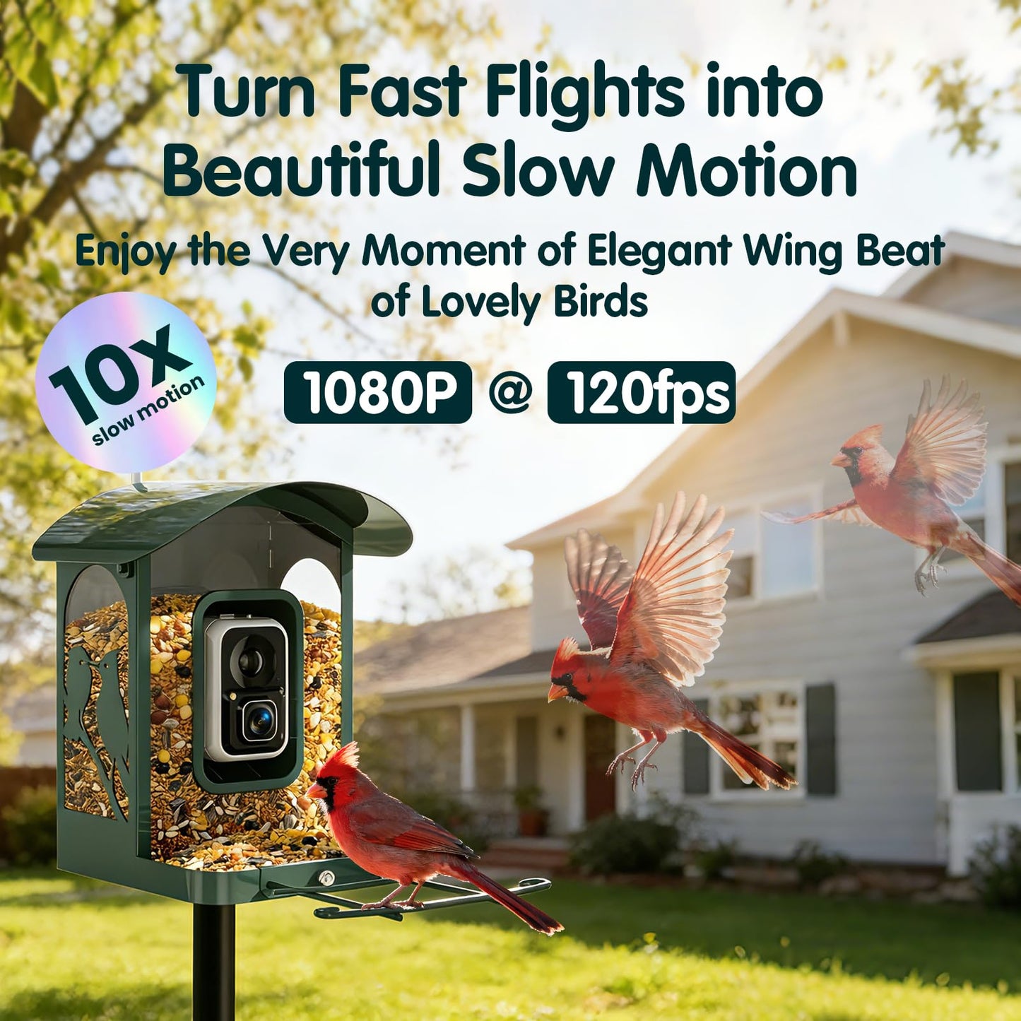 Humbirdy Bird Feeder with Camera, 4K Ultra HD Video with 30fps Live View, 10x Slow Motion, No Subscription, Solar Powered AI Smart Bird Feeder with Camera, 2.4G/5G Wi-Fi, Durable Metal,Bird Lover Gift