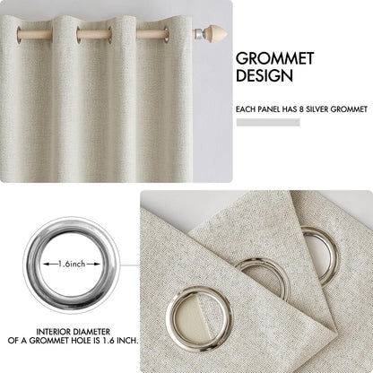 MIULEE 100% Blackout Linen Textured Curtains - Solid Thermal Insulated Cream Grommet Drapes | 52 x 96 Inch (2 Panels)