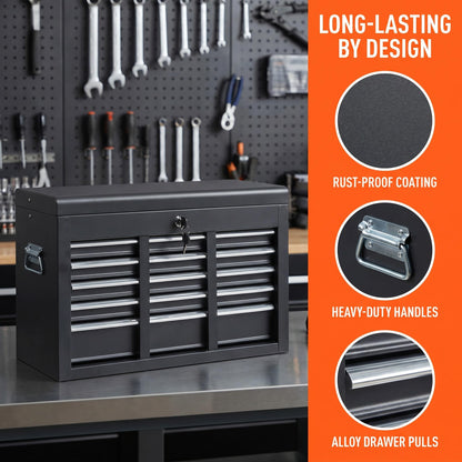 Winado 24" Portable Metal Tool Box, 5 Drawers Toolbox with Top Storage Tray, Carry Handle, Ball Bearing Runners, Lockable Tool Chest Cabinet for Garage, Warehouse, Repair Shop & Home, Black