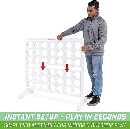 GoSports 4 Foot Width Giant Portable 4 in a Row Game Classic White Finish with Rules and Carry Bag