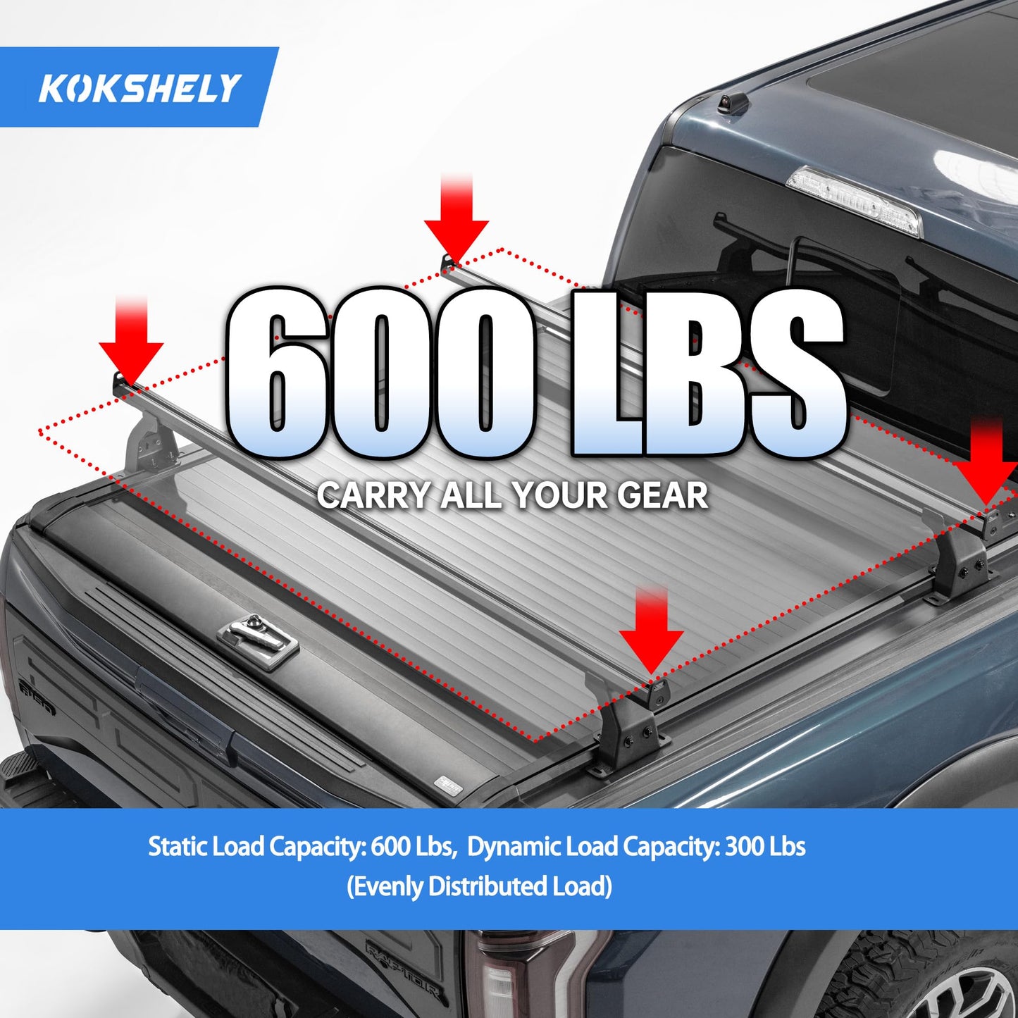 KOKSHELY 71.3’’ Adjustable Truck Bed Rack Cross Bars(2-Pack) for Full-Size Trucks, T-Slot Tonneau Cross Bars| Aluminum Cross Bar with Top Slide Mount | Compatible with Kayak Racks, Bike Racks & More