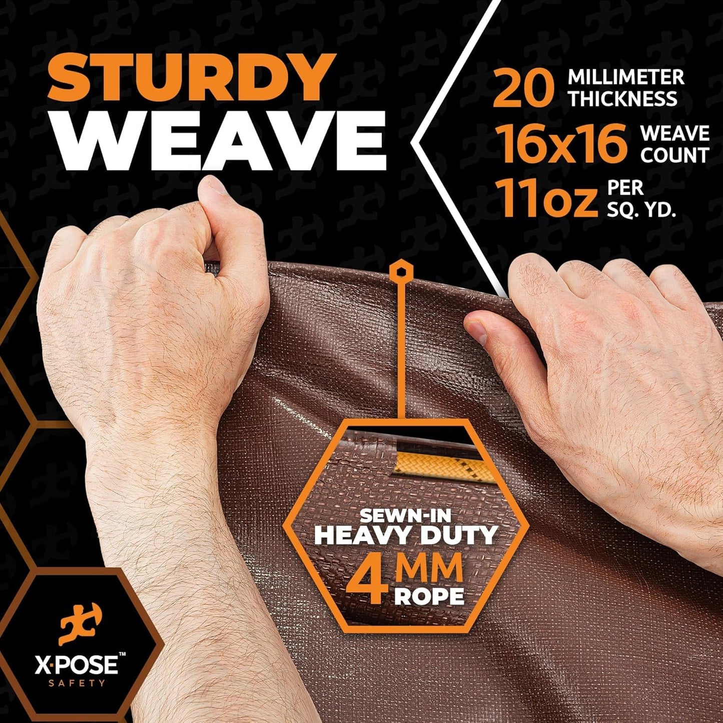 Xpose Safety 15' x 15' Brown/White Ultra Heavy Duty Tarp - 20 Mil - Heavy Duty Waterproof - Extra Large Tarp,Waterproof Tarp Cover Rain Camping,Tent Tarp,UV Protection,Reinforced Corners