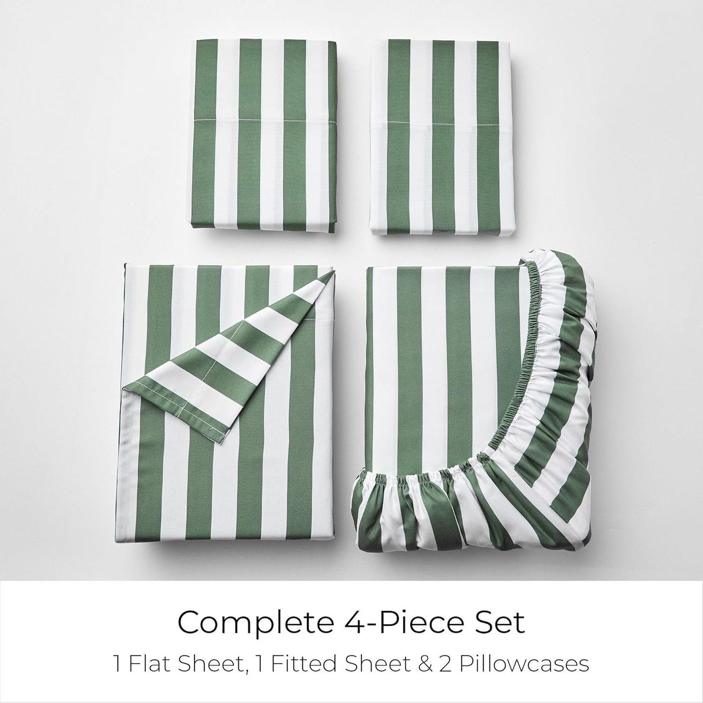Mellanni California King Sheets Set - Hotel Luxury, Extra Soft & Cooling - Wrinkle & Stain Resistant (Oxford Stripe Sage)