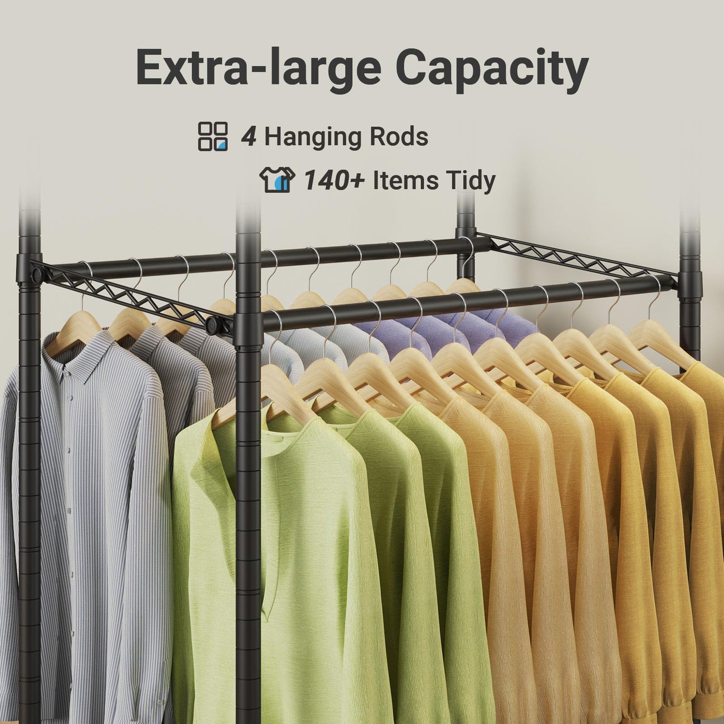 VIPEK R2 Pro Rolling Garment Rack 2-Sided Hanging Heavy Duty Clothes Racks With Wheels Adjustable Shelves Hanging Rods Metal Portable Closet Storage Freestanding Clothing Rack, Max Load 600lbs, Black