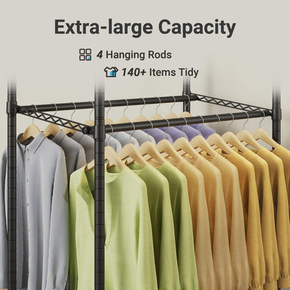 VIPEK R2 Pro Rolling Garment Rack 2-Sided Hanging Heavy Duty Clothes Racks With Wheels Adjustable Shelves Hanging Rods Metal Portable Closet Storage Freestanding Clothing Rack, Max Load 600lbs, Black