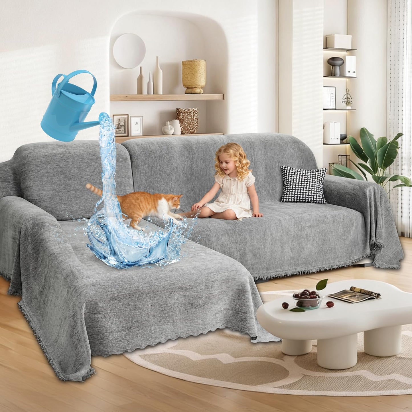ROFASVCO 1OO% Waterproof Sectional Couch Covers L Shape Sofa Cover Washable for Dogs Pets Chenille 2 Pieces Chaise Couch Cover Blanket Sofa Slipcovers (71"x118" + 71"x118" X-Large, Air Grey)