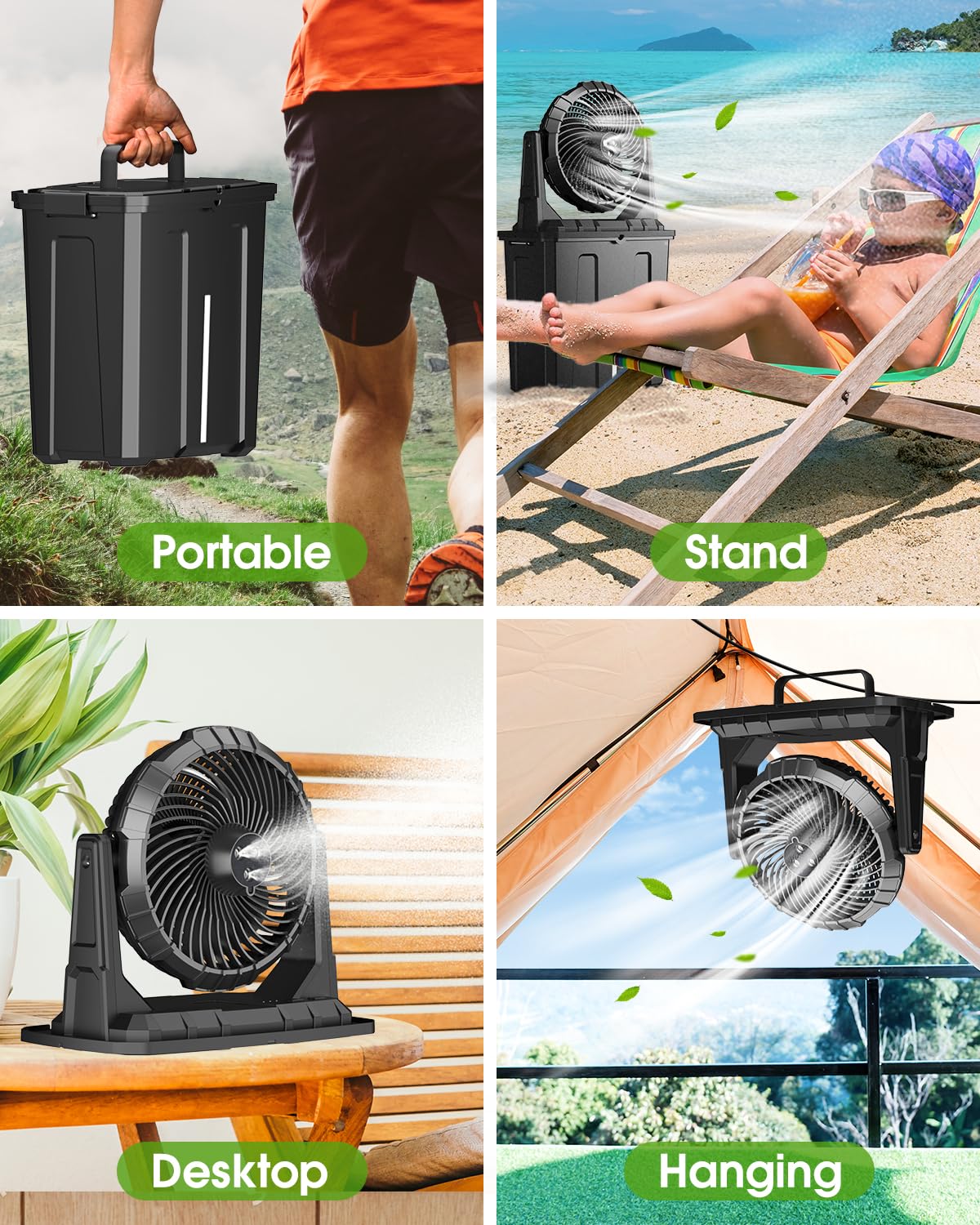 Ausic Portable Misting Fan, 9L 10-inch Outdoor Mist Fans for Outside Patios Cooling, 30000mAh Rechargeable Battery Fan with Water Box, 3 Strong Winds, 3 Spray Mister
