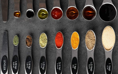 Magnetic Measuring Spoons Set of 8 Stainless Steel Stackable Dual Sided Nesting Teaspoons and Tablespoons for Measuring Dry and Liquid Ingredients