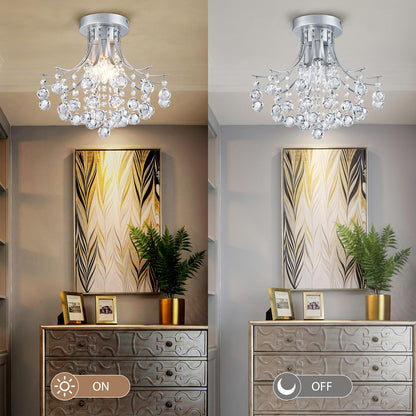 Bestier Modern Silver Crystal Semi-Flush Mount Chandelier, 13.5in D x 11.6in H, Requires 3 E12 Bulbs, for Dining Room/Bathroom/