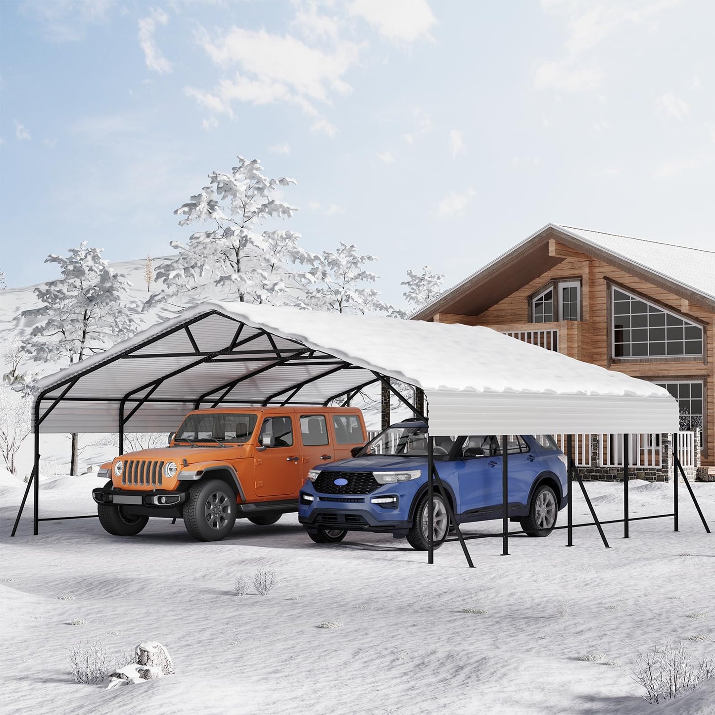 GarveeLife Metal Carport, Oversized Metal Garage with Steel Frame for All Weather, Heavy Duty Carports for Car, Boats and Tractor, 20x20x9FT
